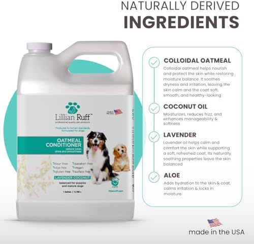 Lillian Ruff PRO Formula Oatmeal Dog Conditioner - Nourishing & Calming Relief for Allergies & Sensitive Skin - Detangles, Softens & Adds Shine with Oatmeal, Coconut Oil & Lavender - USA (Gallon+Pump)