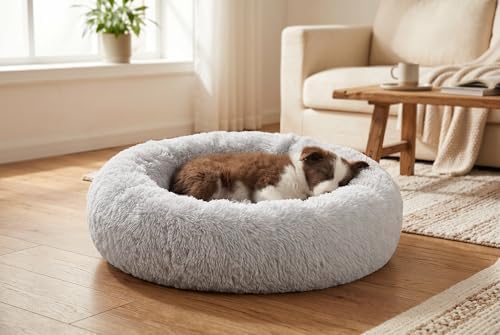 SAVFOX Calming Donut Dog Bed, 30", Light Grey
