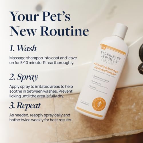 Veterinary Formula Clinical Care Antiseptic & Antifungal Shampoo + Spray | Complete antiseptic and antifungal shampoo and spray care for scaly, greasy or red skin in dogs and cats
