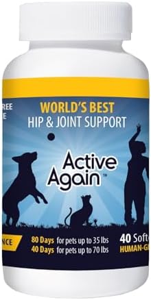 Active Again Hip and Joint Support Supplement for Dogs - Advanced Joint Supplement, Natural Formula, Arthritis Relief & Long-Term Joint Health & Mobility Supplement, 40 Capsules