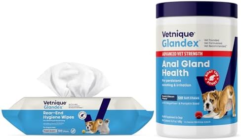 Vetnique Glandex Advanced Anal Gland Dog Chews & Rear End Dog Wipes Bundle