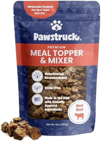 Pawstruck Vet Recommended Air Dried Dog Food Toppers for Picky Eaters, Made in USA with Real Beef, Premium Meal Mix-in Kibble Enhancer, 8 oz, Packaging May Vary