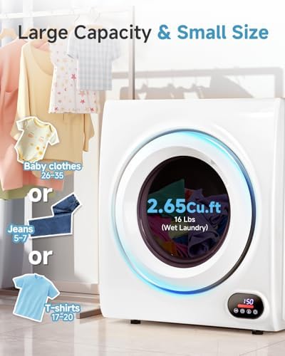 Feelfunn 2.65 Cu. Ft. Portable Clothes Dryer, 1400W Front Load