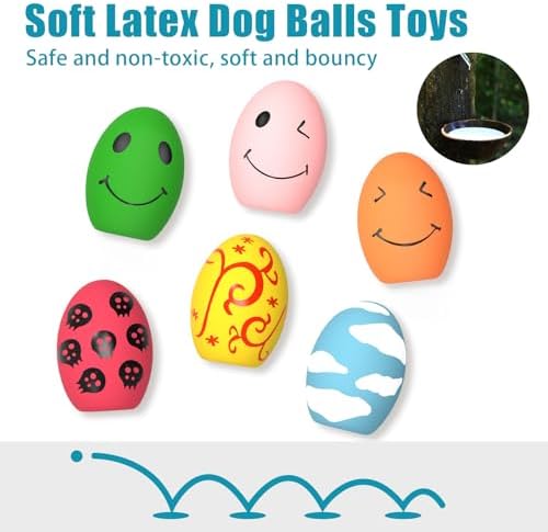 Dog Toys, Squeaky Latex Rubber Bouncy Balls, Squeaky Egg Dog Toys Balls, 6 Pack Interactive Squeak Dog Toy Set for Medium Large Breeds Dogs (6 Pack, Medium)