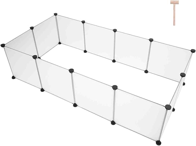 ABS & PP Plastic Pet Playpen with Metal Frame, DIY Expandable for Hedgehogs, Hamsters, Guinea Pigs & Rabbits, Easy Assembly with Included Mallet & Cable Connections, Puppy Kennel Crate Fence, White