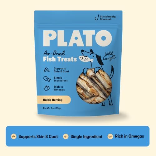 Plato Single Ingredient Wild-Caught Baltic Herring Dog Treats, Air-Dried Whole Fish, Omega-Rich Skin & Coat Support, 3 oz