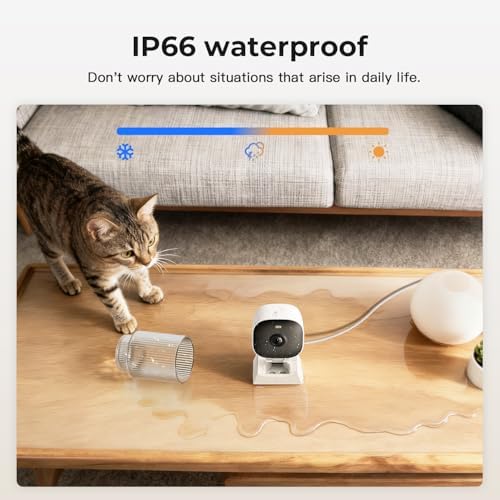 2K Cameras for Home Security,Indoor/Outdoor for Baby/Elder/Pet Monitoring with Phone app, Plug&Play,Color Night Vision,2-Way Audio&24/7 Recording,Support 128G Card (Not Included),6.56ft Wire