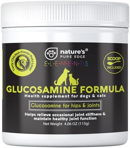 Nature's Pure Edge Original Extra Strength Glucosamine Dog and Cat Supplement Flavored with Real Chicken. Treats Painful and Damaged Joints. Large 115 gram jar.