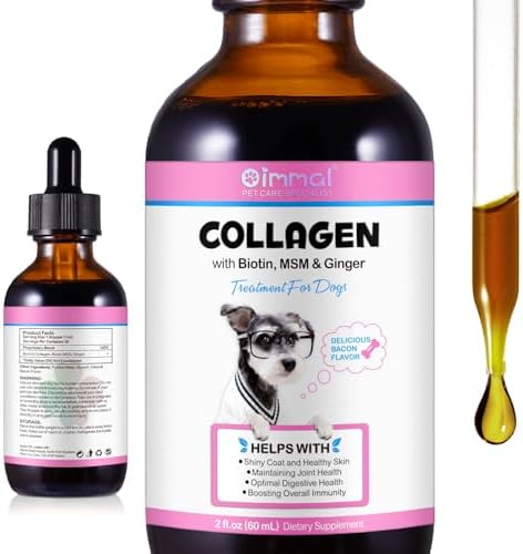 Daily Liquid Collagen for Dogs, Collagen Drop for Dogs, Supports Skin and Coat Health Pet Supplement, Allergy Itch Relief, DogCollagen with Biotin, MSM & Ginger, 2 Fl.oz