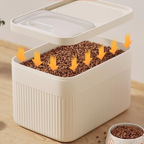 Airtight Pet Food Storage Container, Up to 30 lbs, For Dog Cat and Other Pet Food Storage Bin with Measuring Cup (White, 31x21x22.3cm)