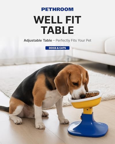 PETHROOM Elevated Dog Bowl with Adjustable Stand – Ceramic Pet Bowl for Dogs & Cats, 4.5–7.4 in Height, 0–22° Tilted, Non-Slip, Beige Stand with Lavender Bowl