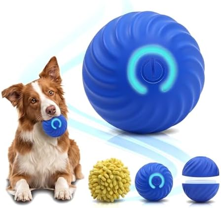 Interactive Dog Ball Toys, Automatic Rolling & Jumping Pet Ball with 2 Durable Covers, Rechargeable Smart Interactive Toy for Small Medium Dogs,Indoor Boredom,Not for Aggressive Chewers,Blue