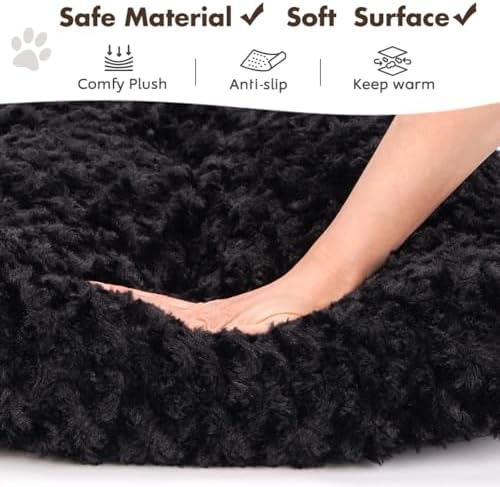 Dog Bed Crate Pad - Rosette Pattern White Velvet Pet Bed Anti-Slip Comfy Kennel Pad for Crates Rosette Black L