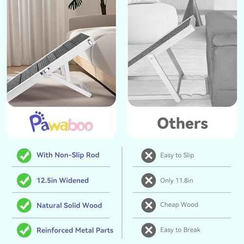 Pawaboo 2026 Upgraded Small Dog Ramp for Couch Foldable, 5 Ajustable Height | Height from 9.8" to 20.5", Portable Stable Pet Steps with Non-Slip Pad, Pet Ramps Use for Sofa Couch Stairs, Wood