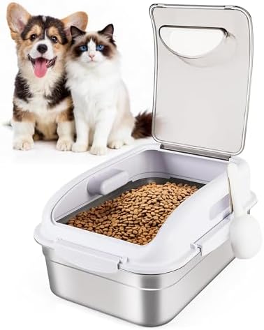 ALL FOR PAWS Stainless Steel Pet Food Storage Container with Airtight Lid & Scoop, Up to 11 Lbs, Stainless Steel, Silver