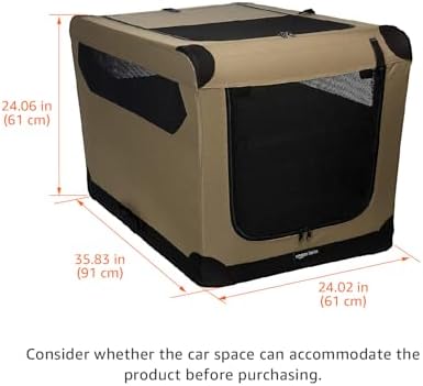 Amazon Basics Portable Folding Soft Dog Crate, Double Door, Large 36x24x24in, Tan