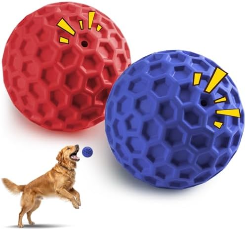 HIPPIH Indestructible Squeaky Dog Toys, Interactive Dog Balls 2 Pack | Chew Toys for Aggressive Chewers, Natural Rubber, Large/Medium Dogs, Tough Puppy Teething Toy, Relieve Anxiety
