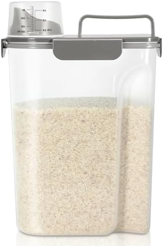TBMax Airtight Rice Container 10 Lbs, Cereal Dispenser, Pet Cat Dog Food Storage Container, Plastic Kitchen Pantry Food Storage Holder with Cup -Dark Grey