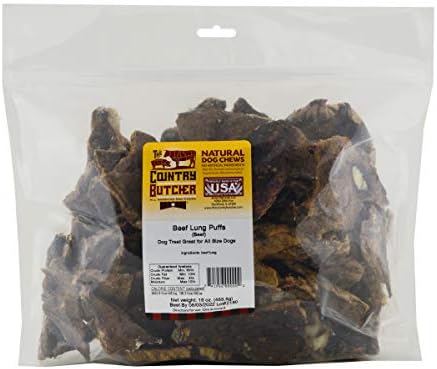 THE COUNTRY BUTCHER Beef Lung Dog Treats, Soft Natural Chews, USA, 16 oz