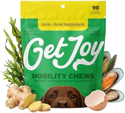 Get Joy Mobility Chew, Hip & Joint Supplement for Dogs, Vet Recommended Soft Daily Activity & Flexibility Support with Glucosamine, MSM & Green-Lipped Mussel, Made in USA, 90 Count