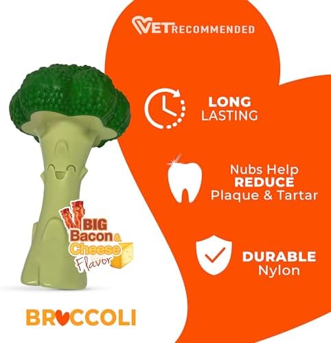 Nylabone Power Chew Broccoli Dog Chew Toy, Bacon & Cheese Flavor, Large | Durable dog toys for aggressive chewers, long lasting, discourages destructive chewing, for dogs up to 50 lbs