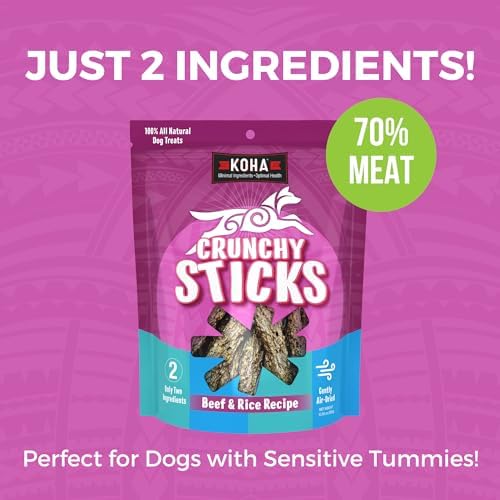 KOHA Pet Crunchy Sticks Beef & White Rice Recipe, 2 Ingredient Dog Treats for Sensitive Stomachs, Tasty Treats for Dogs