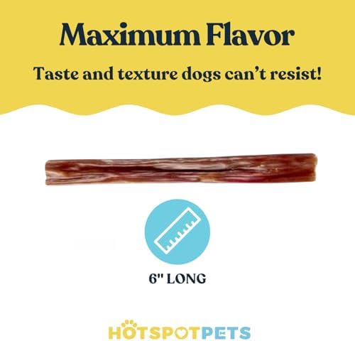 hotspot pets Beef Esophagus Gullet Sticks (6 INCHES - 25 Count) Grass Fed with No Added Hormone, All Natural Jerky Dog Treats - Dog Chews Rich in Glucosamine & Chondroitin for Joint Health