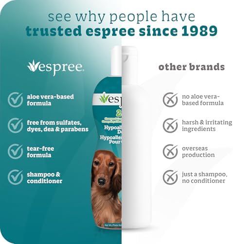 Espree Hypoallergenic Dog Shampoo & Conditioner, Tearless Formula with Aloe Vera, Sulfate-Free, Paraben-Free, Harsh Chemical and Dye-Free, Safe for Sensitive Skin, 20oz (Pack of 2)