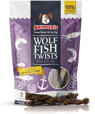 SKIPPER'S Wolf Fish Skin Twists Dog Chews - 100% Fish Skin Grain Free Treats for Dogs, High in Protein & Low in Fat, Essential Omega 3 Oils | Great for Teeth (Regular, 9 Oz)