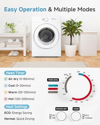 Feelfunn 1020W Portable Clothes Dryer with 4 Automatic Drying Modes