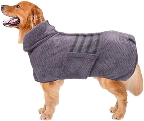 Geyecete Pineapple Grid Fast Drying Super Absorbent Dog Cat Bath Robe Towel - Gray - 3XL