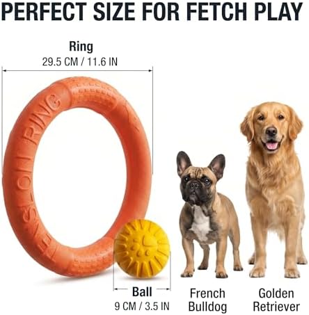 Large Dog Toy Ring & Ball Combo Set, Floating EVA, 2-Pack, Orange