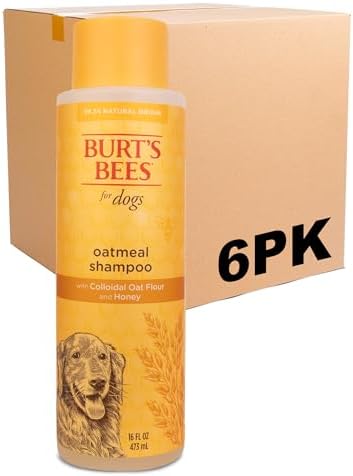 Burts Bees for Pets Oatmeal Dog Shampoo with Honey, 16 Fl Oz, 6-Pack | Soothing colloidal oat flour formula for itchy, sensitive dog skin, pH-balanced and sulfate-free for regular use