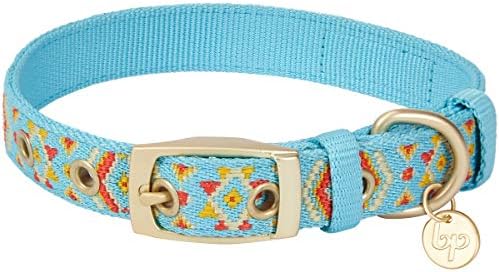 Blueberry Pet Southwestern Tribal Print Celeste Blue Adjustable Dog Collar with Metal Buckle, Neck 13-16.5", for Medium Breed