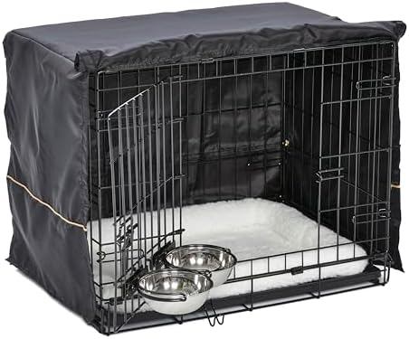 MidWest Homes for Pets Double Door iCrate Starter Kit, 24-inch Dog Crate Bundle for Small Breeds, Includes Cage, Pet Bed, 2 Bowls and Privacy Cover