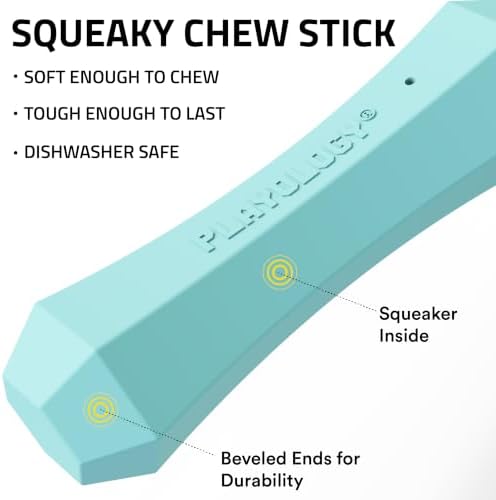 Playology Squeaky Chew Stick Scented Dog Toy - Medium, Peanut Butter Scent | Rubber Construction, All Natural Scent, Durable Design