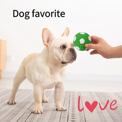 Squeaky Chew Dog Toys Interactive Sports Balls with Squeaker Soft Latex Rubber Bouncy Fetch Ball Toy (Soccer, Volleyball, Football, Tennis) for Puppy & Dog (Soccer-Green,Large)