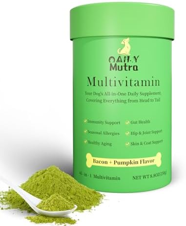 Dog Multivitamin Powder, 45-in-1 for Joint, Gut & Immune Support, 8.8 oz | Probiotics, Omega 3, chondroitin & digestive enzymes; bacon pumpkin flavor, easy to mix with food, skin & coat support