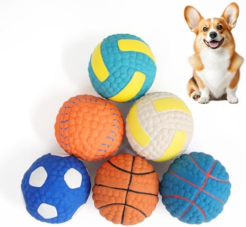 Squeaky Dog Balls Toys 6 Pcs, 2.4" Latex Dog Toys Bouncy Fetch Throw Ball for Small Dogs and Medium Dogs Interaction