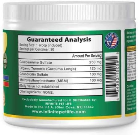 Infinite Pet Life Hip & Joint Supplement Powder for Dogs - Glucosamine, MSM, Chondroitin & Tumeric | Advanced Mobility Support for All Ages & Active Dogs - 12.7 oz