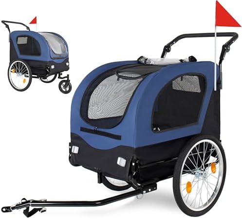 KEIKI 2-in-1 Dog Bike Trailer & Pet Stroller - up to 110lbs, Built-in Leash