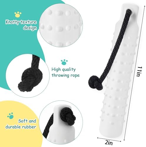 Blueweenly Pure White Dog Bumper Toy Training Dummy, 4 Pcs | Plastic Lightweight Floats on Water, Textured with Rope for Fetch, Pool Outdoor Retrieving, Summer Water Play