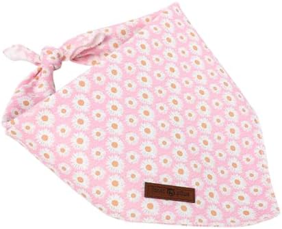 Lionet Paws Spring Daisy Dog Bandana Washable Cotton Handkerchief Scarf Triangle Pink Bandana for, Small (Pack of 1), Small, Pink