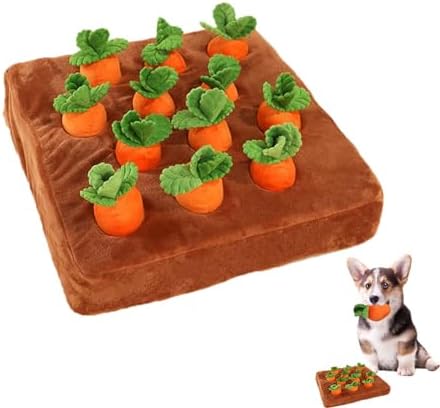 Carrot Snuffle Mat for Dogs, Interactive Dog Plush Puzzle Toys, 2 in 1 Non-Slip Nosework Feed Games, Pet Stress Relief with 12 Carrots