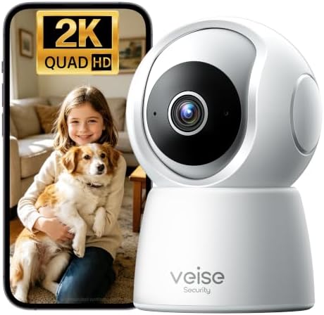 Veise 2K Indoor Camera for Home Security, Baby Monitor, WiFi Pet Dog Camera