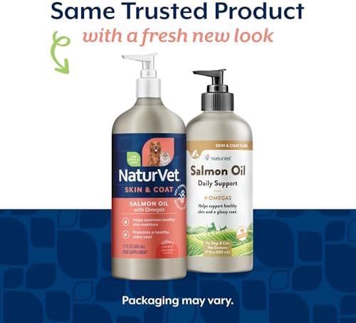 NaturVet – Salmon Oil Skin & Coat Plus Omegas | Supports Healthy Skin & Glossy Coat | Natural Source of Omega-3 & 6 Fatty Acids | for Dogs & Cats (17 oz Oil)