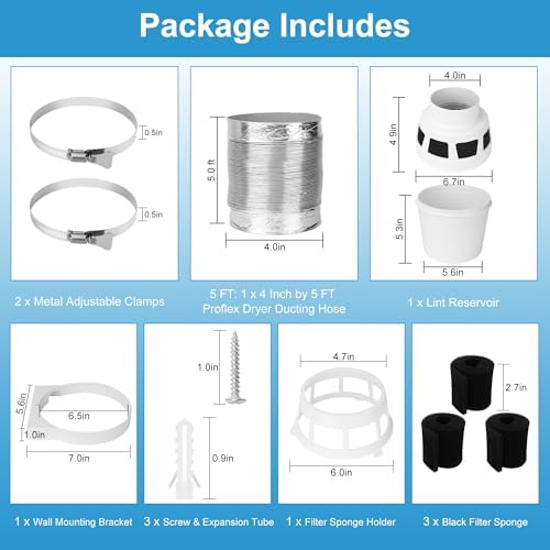 𝗨𝗽𝗴𝗿𝗮𝗱𝗲𝗱 Oterbear 3 in 1 Indoor Dryer Vent Kit with Dryer Vent Hose - Dryer Lint Catcher Water Filter Bucket - Dryer Lint Trap for Electric Dryer, Filter Sponge with Holder, Filter Bucket