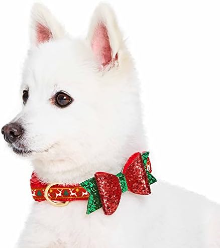 Blueberry Pet Festive Christmas Reindeer Dog Collar, Small Puppy Collar with Bowtie, Adjustable 12"-16" Eco-Friendly Holiday Dog Collar