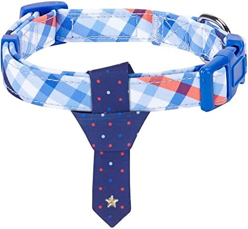 Blueberry Pet 4 Patterns Blue Hue Scottish Plaid Style Adjustable Tie Dog Collar, Medium, Neck 14.5"-20"
