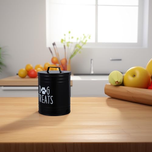 Luxshiny Airtight Metal Dog Food Storage Bin with Lid Large Dog Treat Jar for, Large, Metal, Black